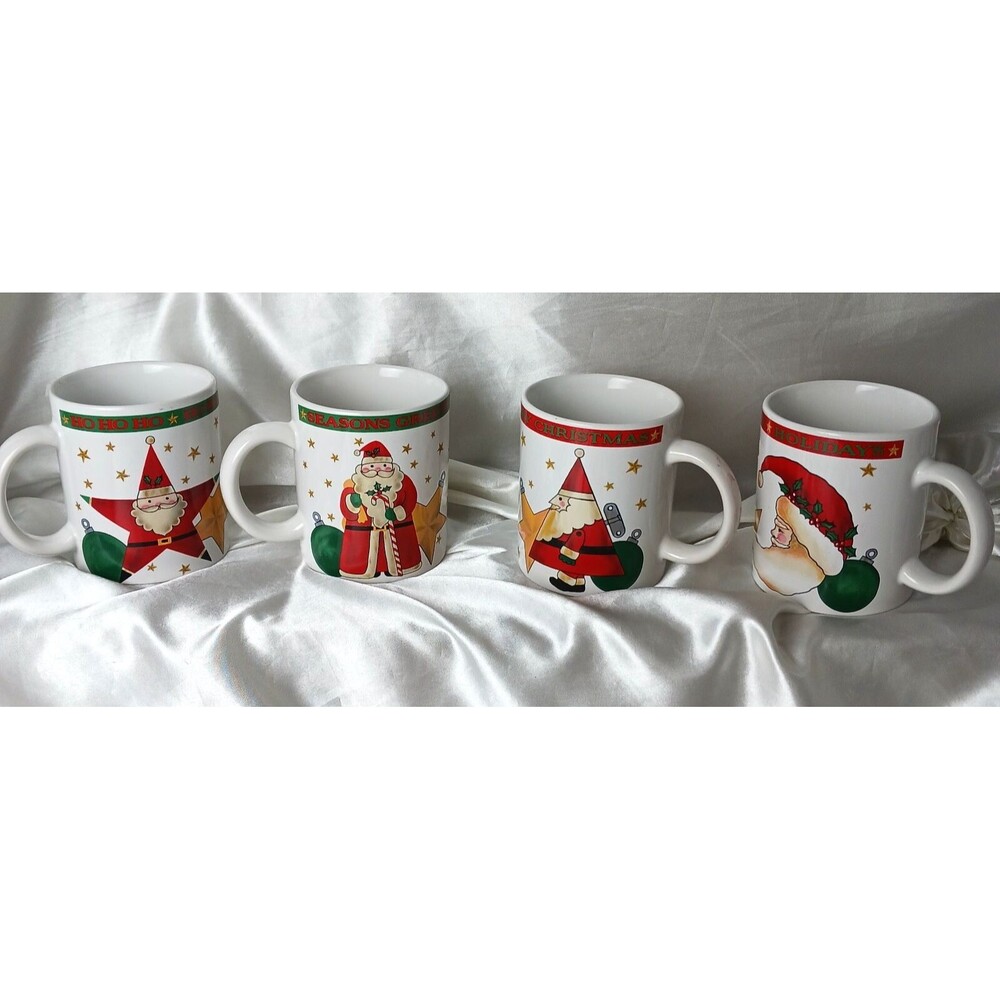 LOT OF 4 CHRISTMAS SANTA MUGS SIGNATURE HOUSEWARES 1996
